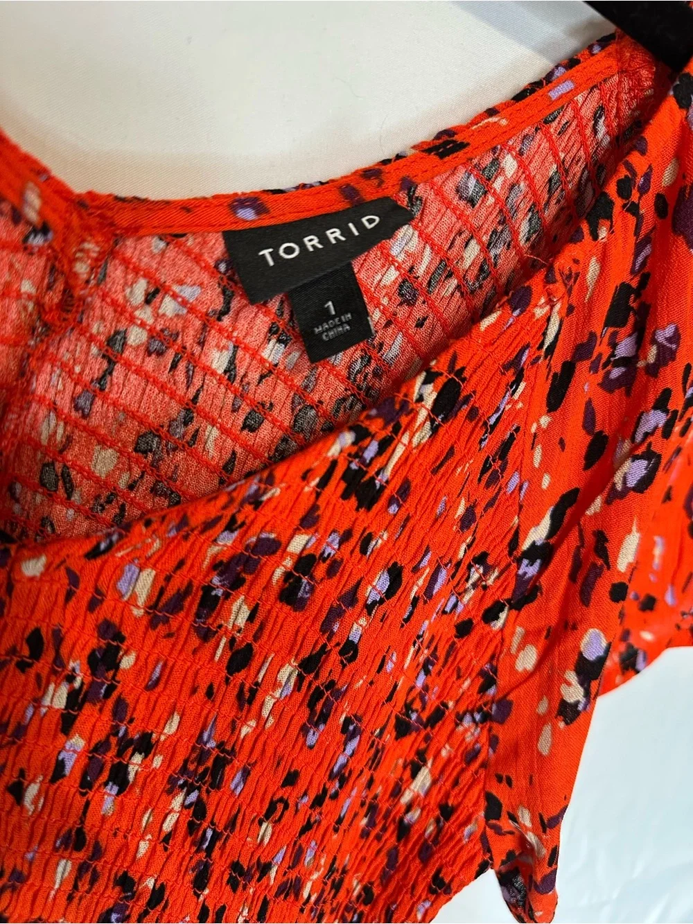 Torrid Orange-Red Printed Short-Sleeve Midi Dress with Scoop Neck size 1 (14/16) - Picture 4 of 7